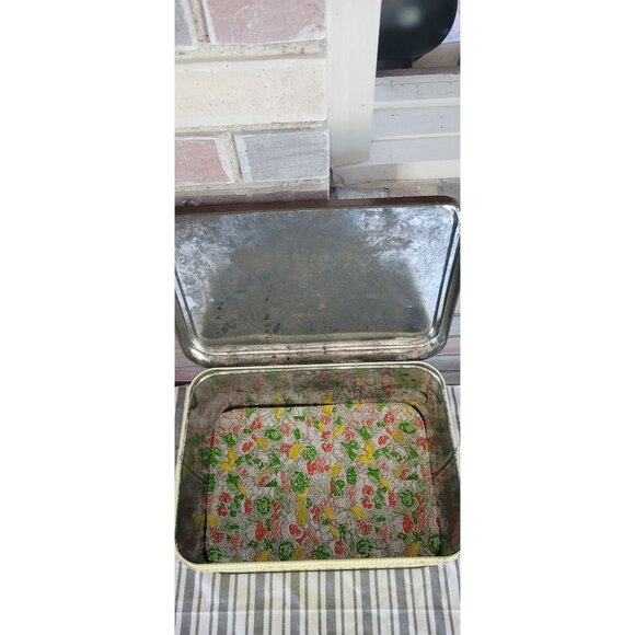 Vintage 1970s Metal Bread Box With Hinged Lid Fall Harvest Pumpkin Corn Graphics - Picture 7 of 10